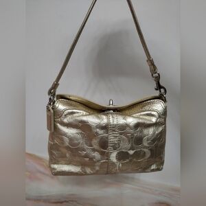 Coach Gold Metallic Signature Turn Lock Wristlet Mini bag Y2K